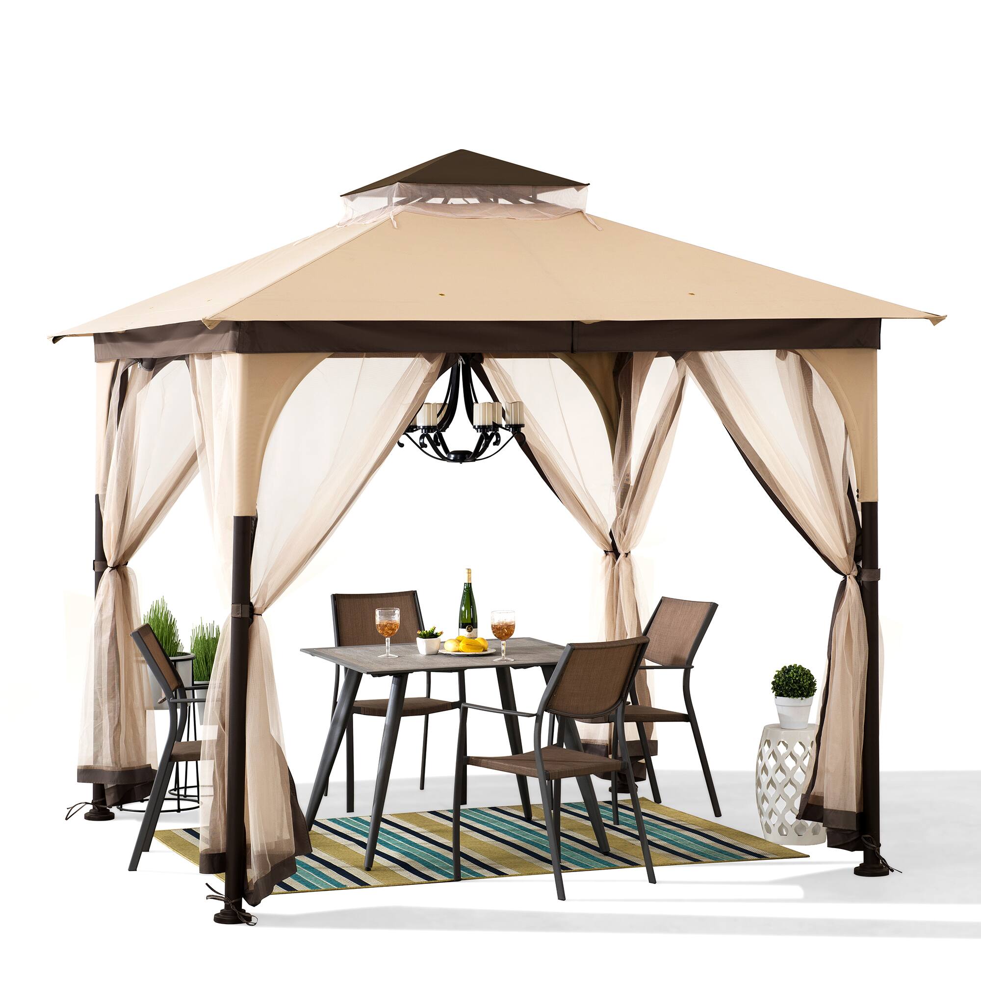 Alt View 6. SUNJOY - Sunjoy 9.5 ft. x 9.5 ft. Beige and Brown 2-tone Steel Gazebo - brown.