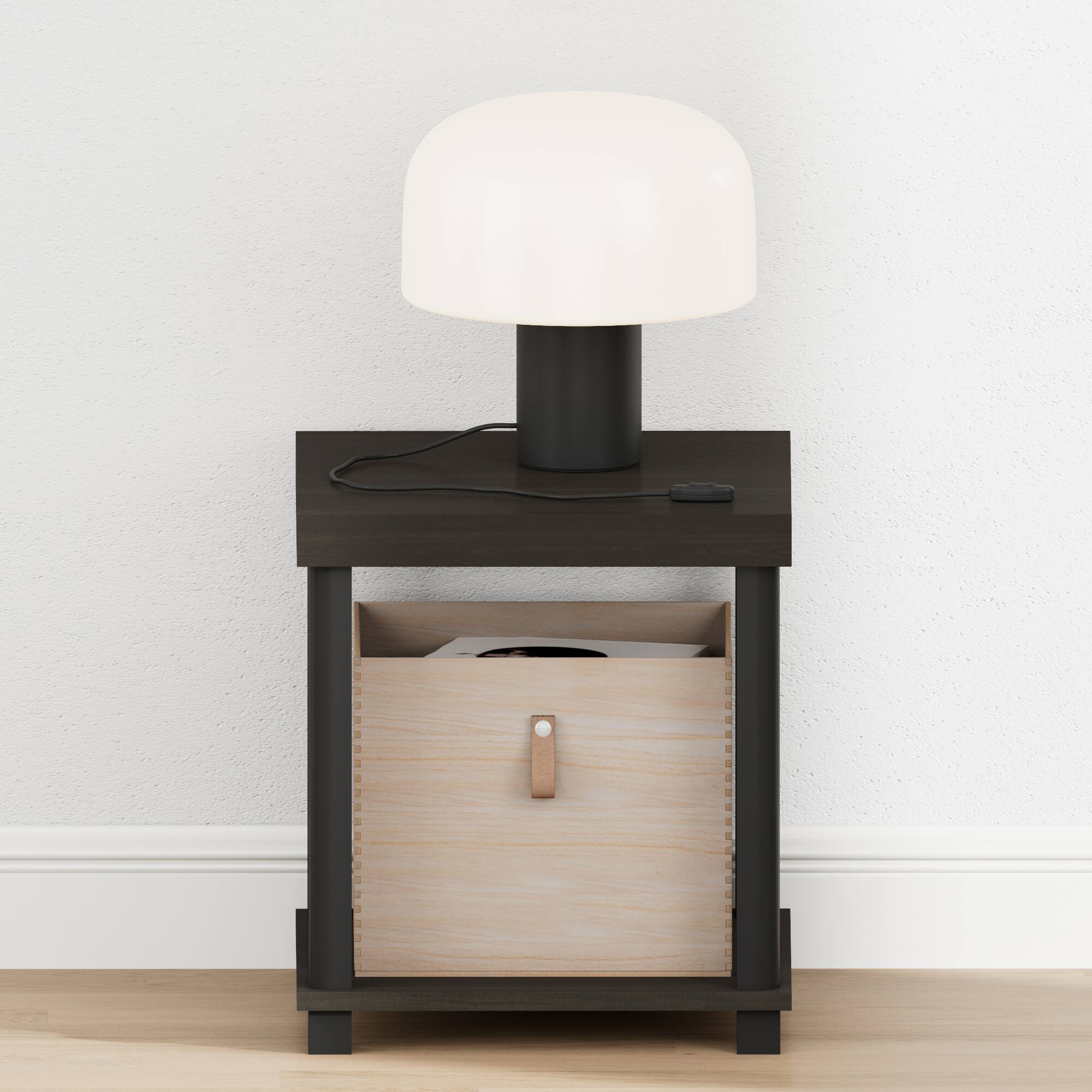 Alt View 4. Furinno - TURN-N-TUBE Night Stand, 2-Tier Thick Tabletop Nightstand with Open Shelf, Toolless Assembly Side Table, Bedside Table - Espresso/Black.