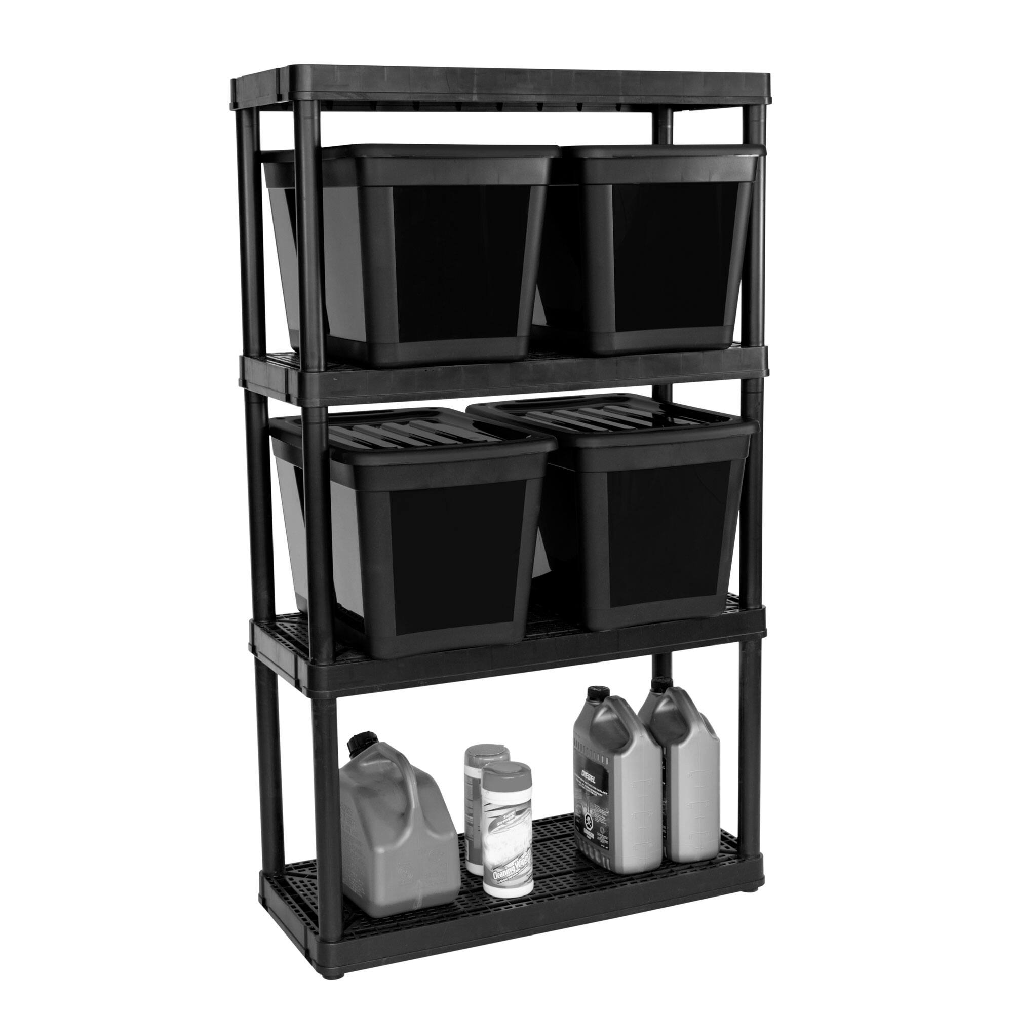Alt View 5. Gracious Living - Gracious Living 4 Shelf Ventilated Garage Shelving Kit with 4 Bins & Lids, Black - Black.