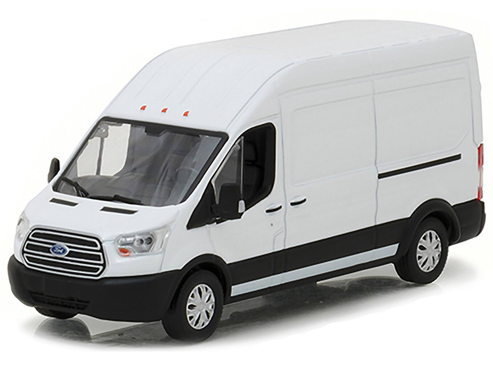 Angle. Greenlight - 2017 Ford Transit LWB High Roof Van Oxford White 1/43 Diecast Model Car by Greenlight - White.