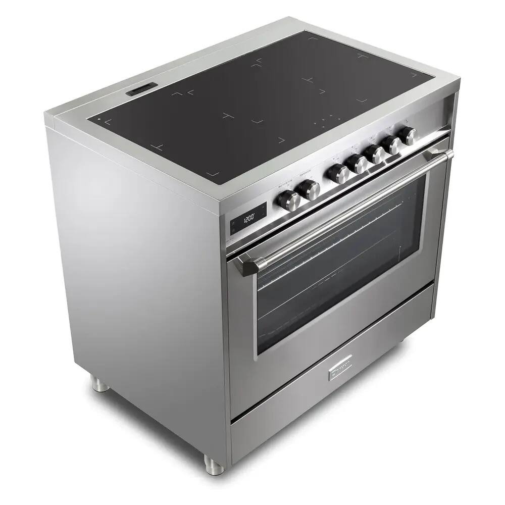 Angle. Verona - Verona 36 inch Ultima Collection Freestanding Induction Range with 5 Elements, 5 cu. ft. Oven Capacity (Stainless Steel) - Stainless Steel.