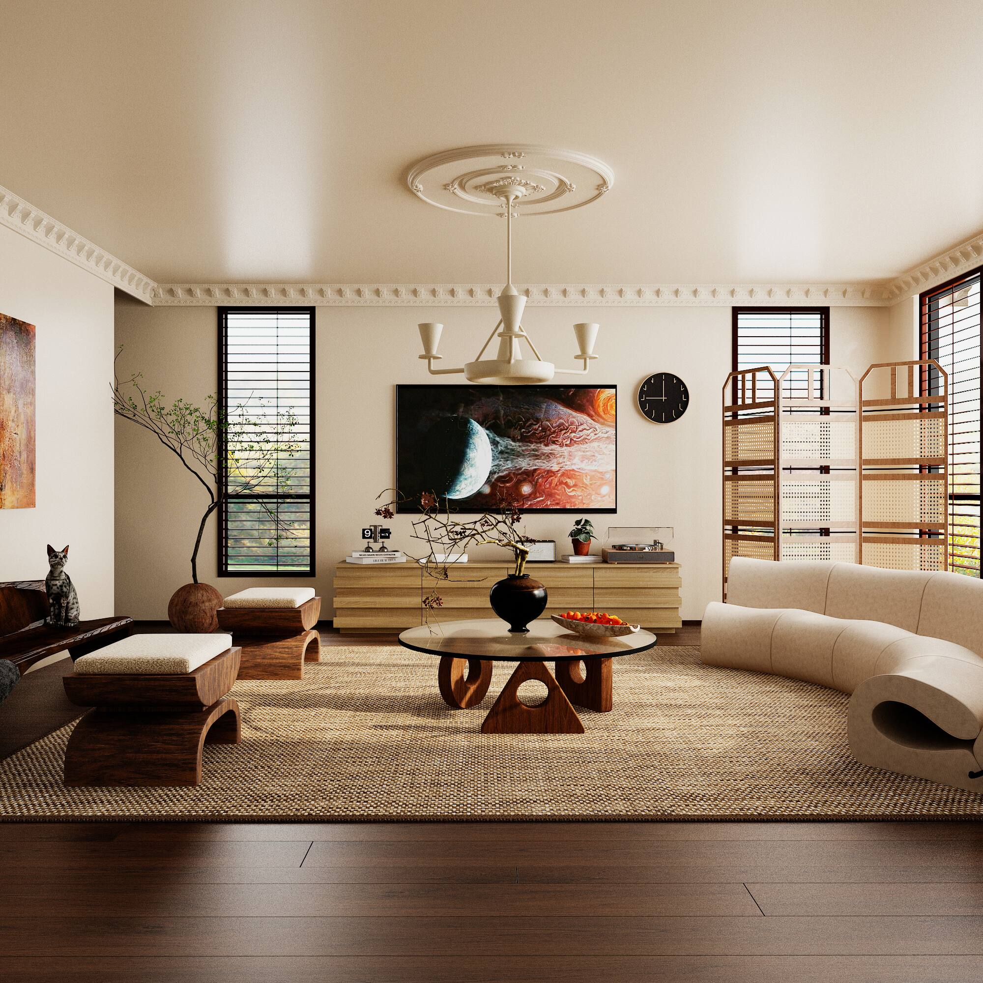 Alt View 10. Famapy - Famapy TV Stand with Decorative Strips, Fits Up to 80 - Inch TVs - Wooden.