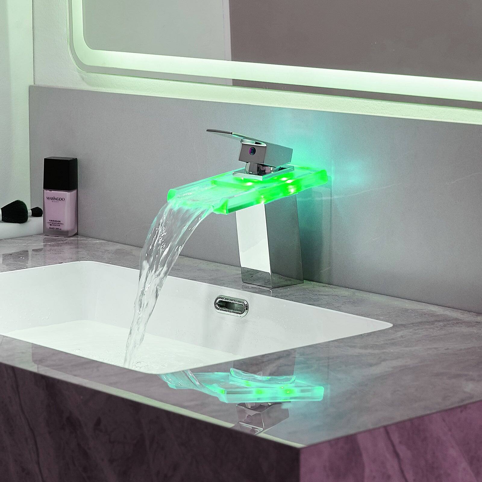 Alt View 4. Boyel Living - Waterfall Single Handle Single Hole Bathroom Faucet Chrome with LED Temperature Sensor and Supply Hoses Easy Install - Chrome.