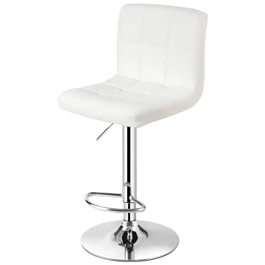 Alt View 7. Costway - Adjustable Armless Bar Stool Swivel Kitchen Counter Bar Chair PU Leather White Mid Back - White.