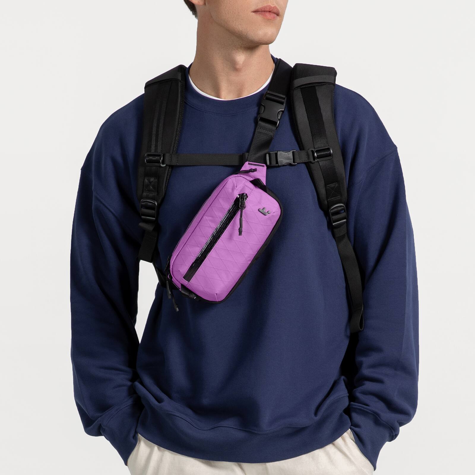 Alt View 6. tomtoc - Aviator-T35 1.5L X-Pac Sling Bag with RFID Blocking, Minimalist Crossbody Bag Chest Shoulder Pack for Travel, Everyday - Mulberry.