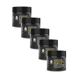 Pursonic - Teeth Whitening Charcoal Powder Natural 5-Pack - Infused With Grapefruit, Peppermint & Lemon Essential Oils - Black