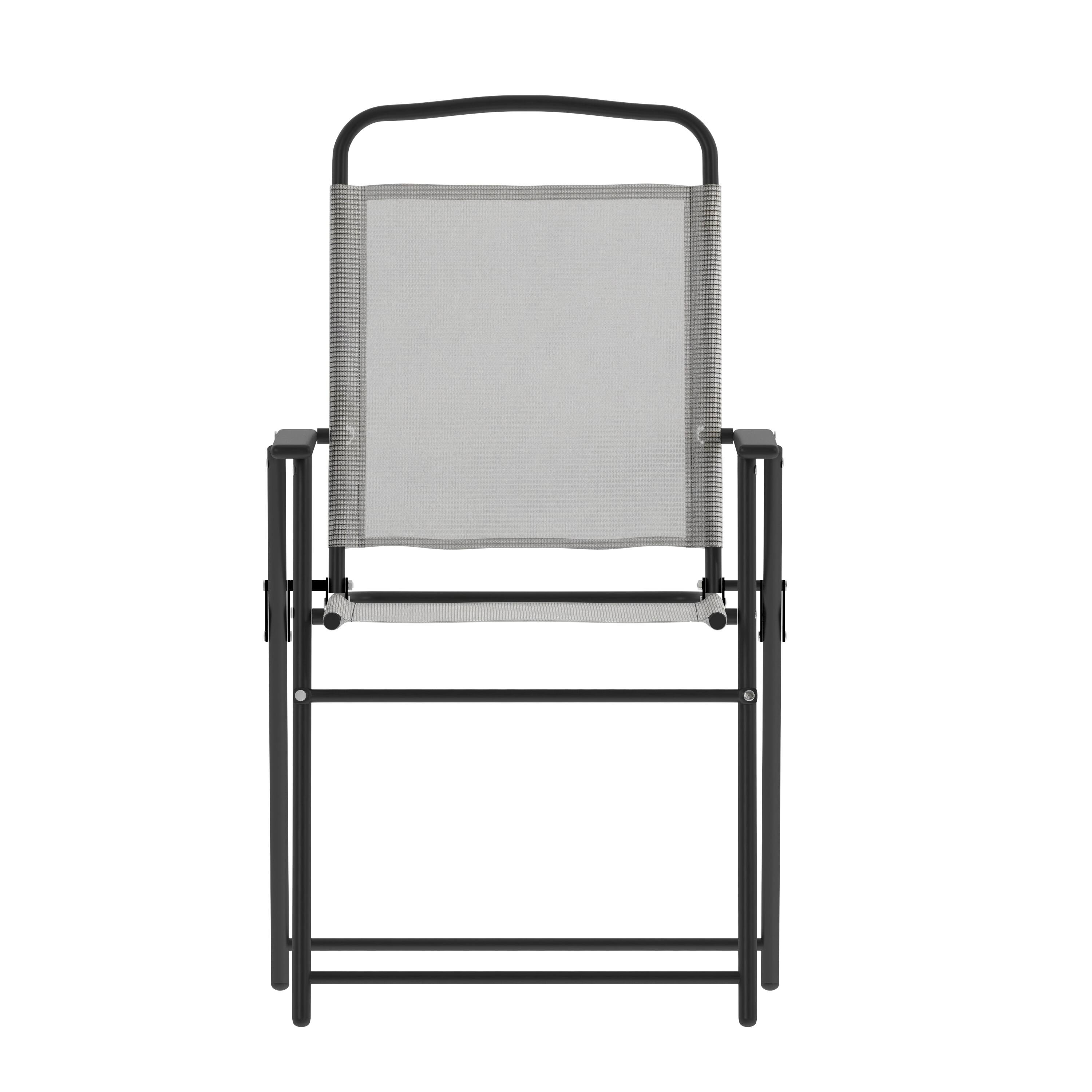 Angle. Flash Furniture - Set of 2 Mystic Folding Patio Sling Chairs, Outdoor Textilene Lawn Chairs with Armrests in Gray - Gray.