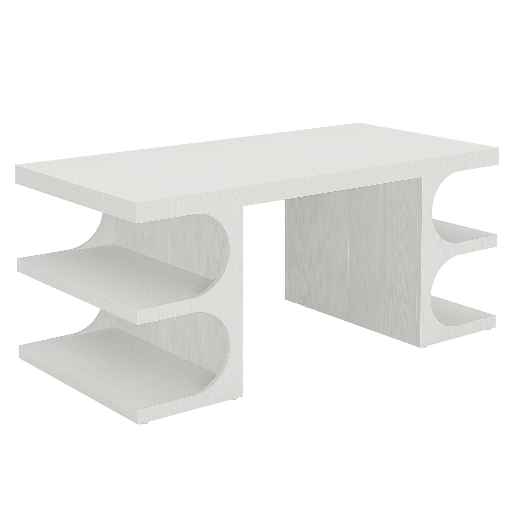 Alt View 4. Tribesigns - Office Executive Desk with Engineered Wood Construction, Storage Shelves, for Computer Work and Writing in Home Offices - White.
