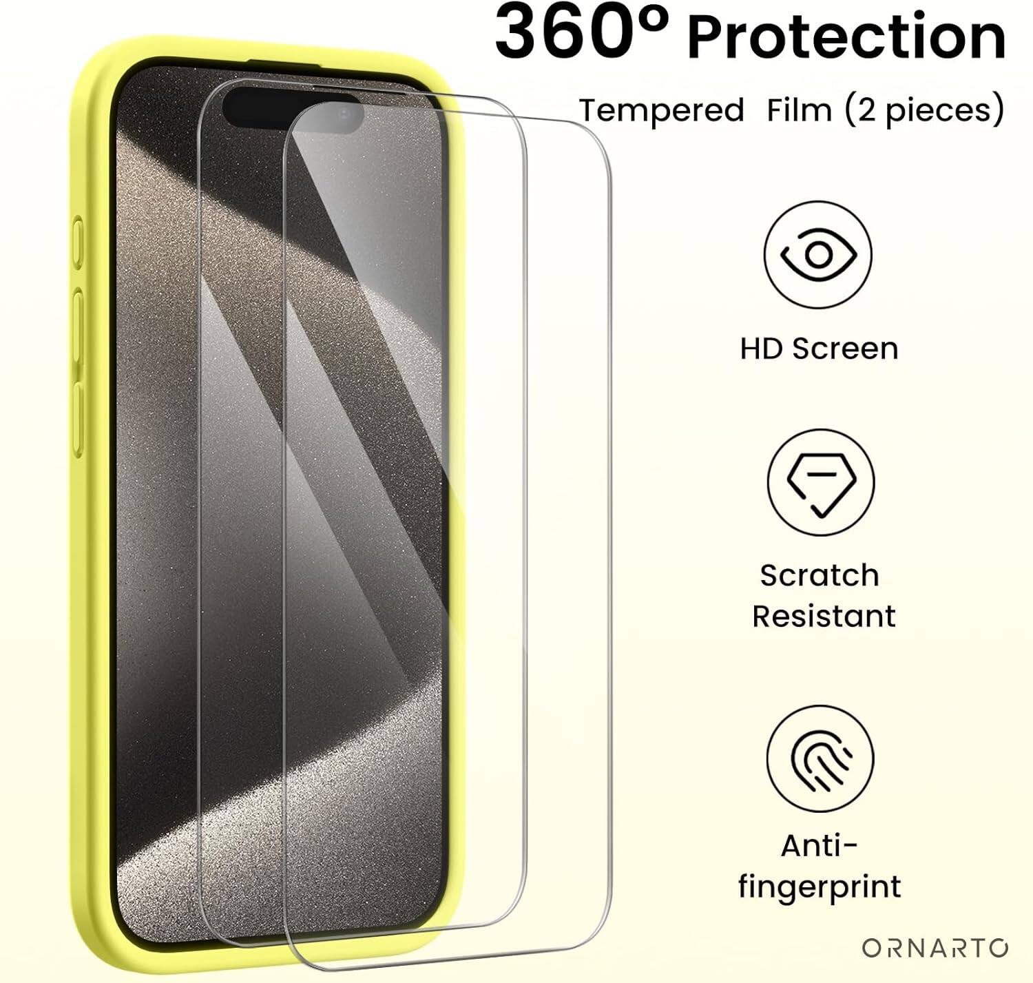360° Protection Tempered Film (2 pieces) HD Screen Scratch Resistant Anti-fingerprint ORNARTO