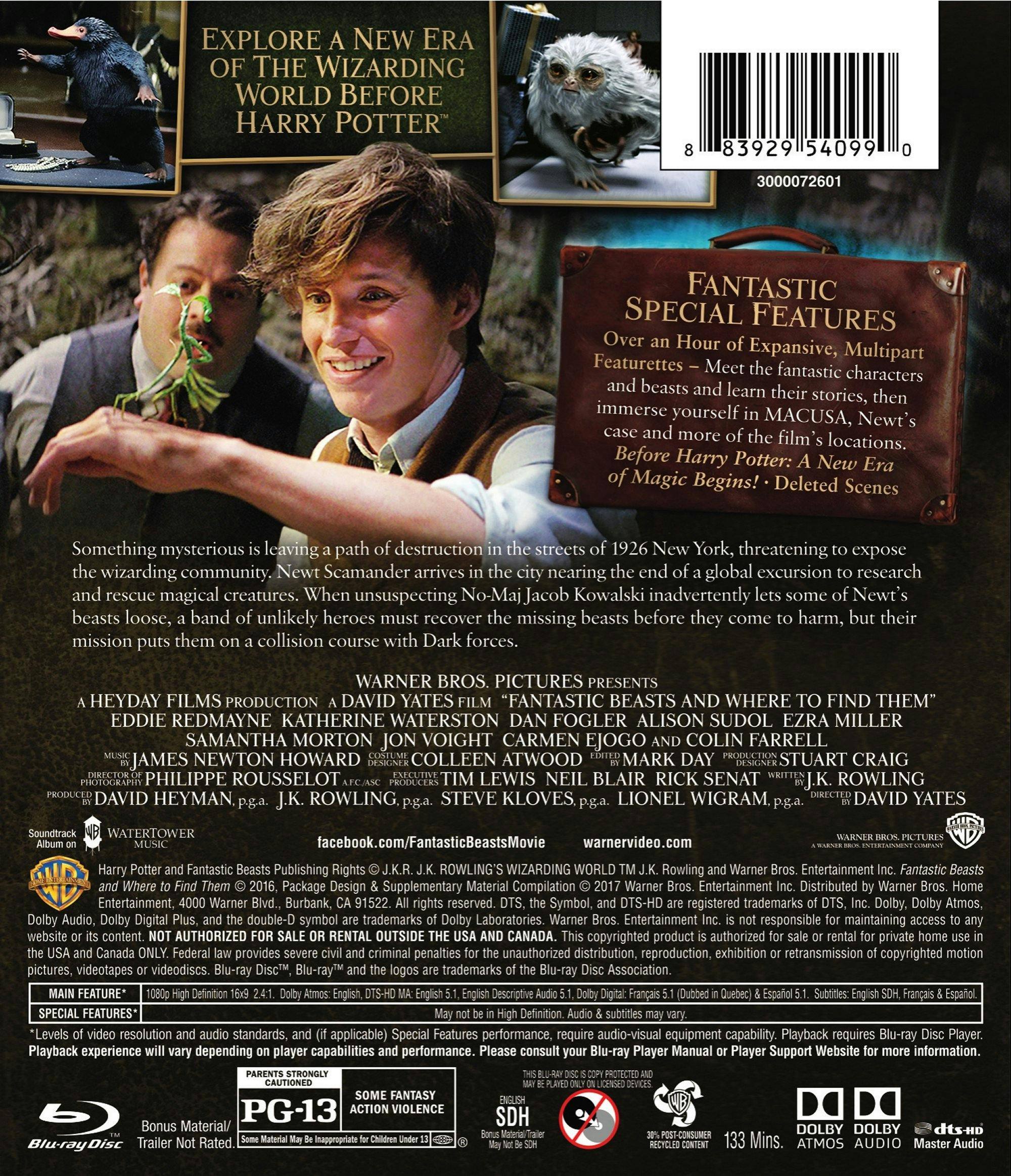 Back. Fantastic Beasts and Where to Find Them [Blu-Ray].