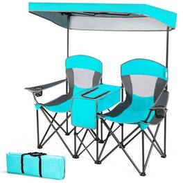 Hivvago - 2-Piece Folding Canopy Chair with Cup Holder and Storage Pocket - Turquoise Blue