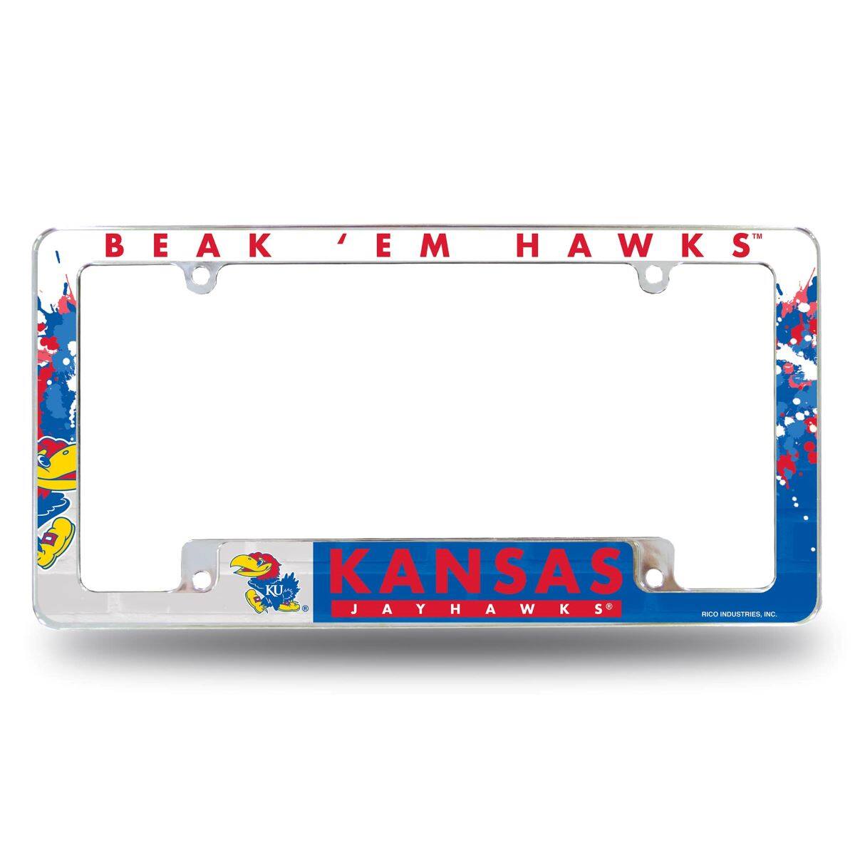 Kansas Jayhawks Chrome Metal License Plate Frame with Bold Full Frame Design