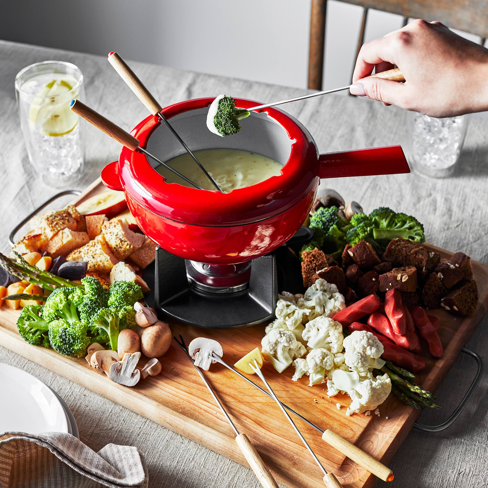 Alt View 1. ZWILLING - ZWILLING 8-in Fondue Pot Set with 6 Forks, For Chocolate, Caramel, Cheese, Sauces and More - Cherry.