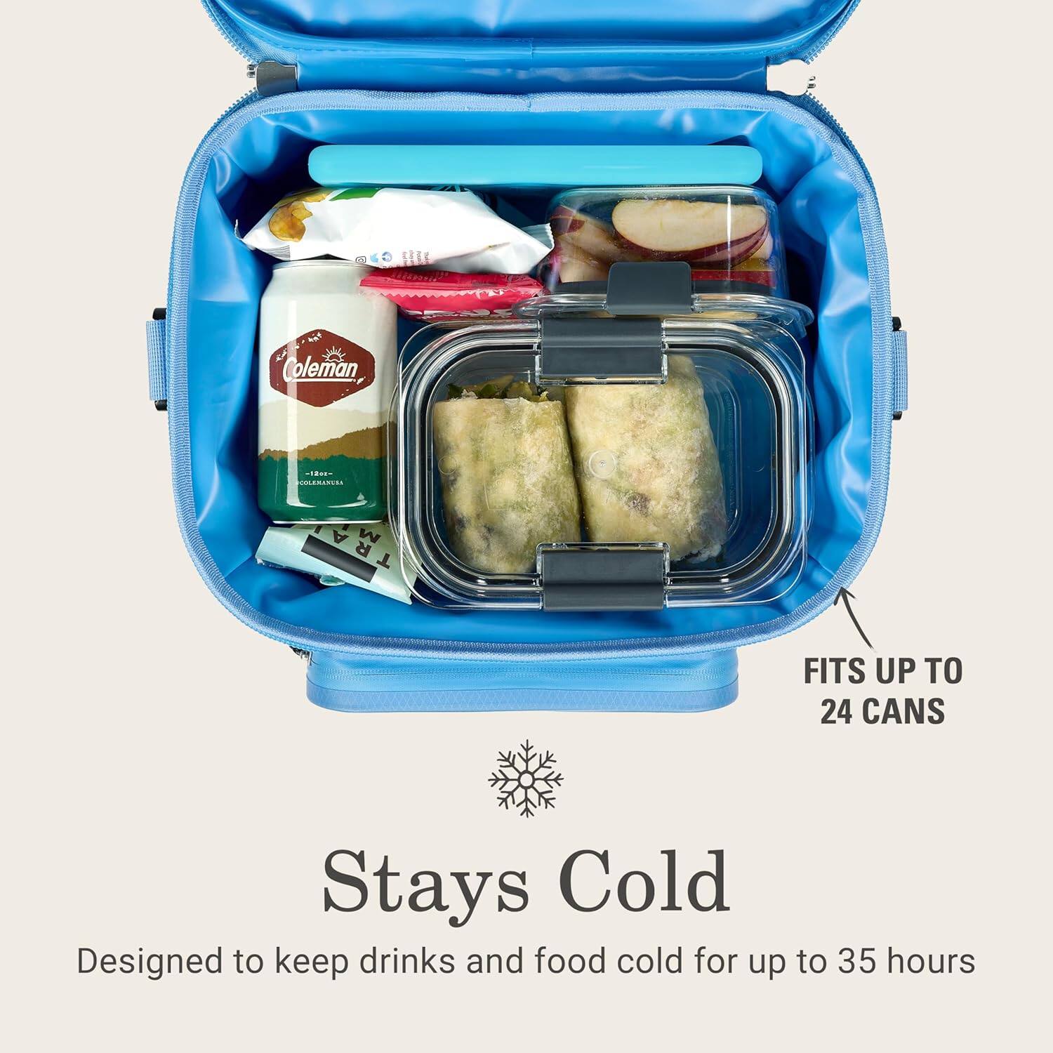 Coleman 4 SELE - HBLERASVES M R FITS UP TO 24 CANS Stays Cold Designed to keep drinks and food cold for up to 35 hours