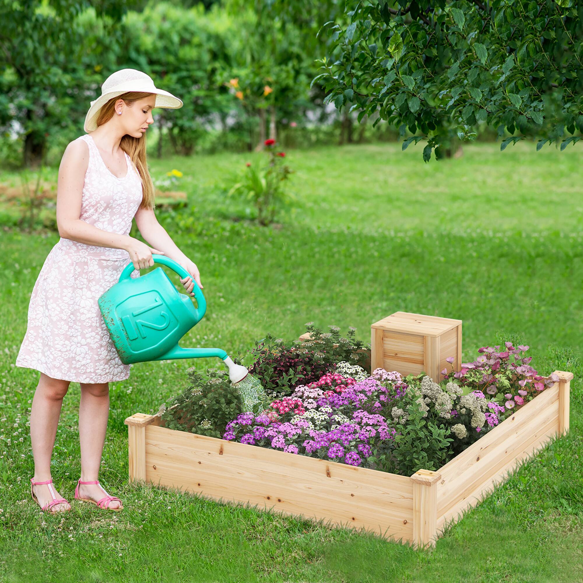 Alt View 3. Gymax - Gymax Raised Fir Wood Garden Bed 49" x 49" x 10" Open Base Garden Bed w/ Composting Bin - Natural.