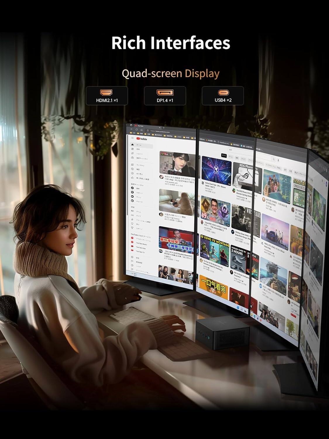 Rich Interfaces Quad-screen Display HDMI2.1 x1 DP1.4 x1 USB4 x2