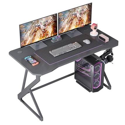 Front. Hirose Alice - Gaming Desk Z Shaped Gamer Workstation Home Computer Carbon Fiber Surface Pc Table With Headphone Hook Durab - Grey-47 Inch.