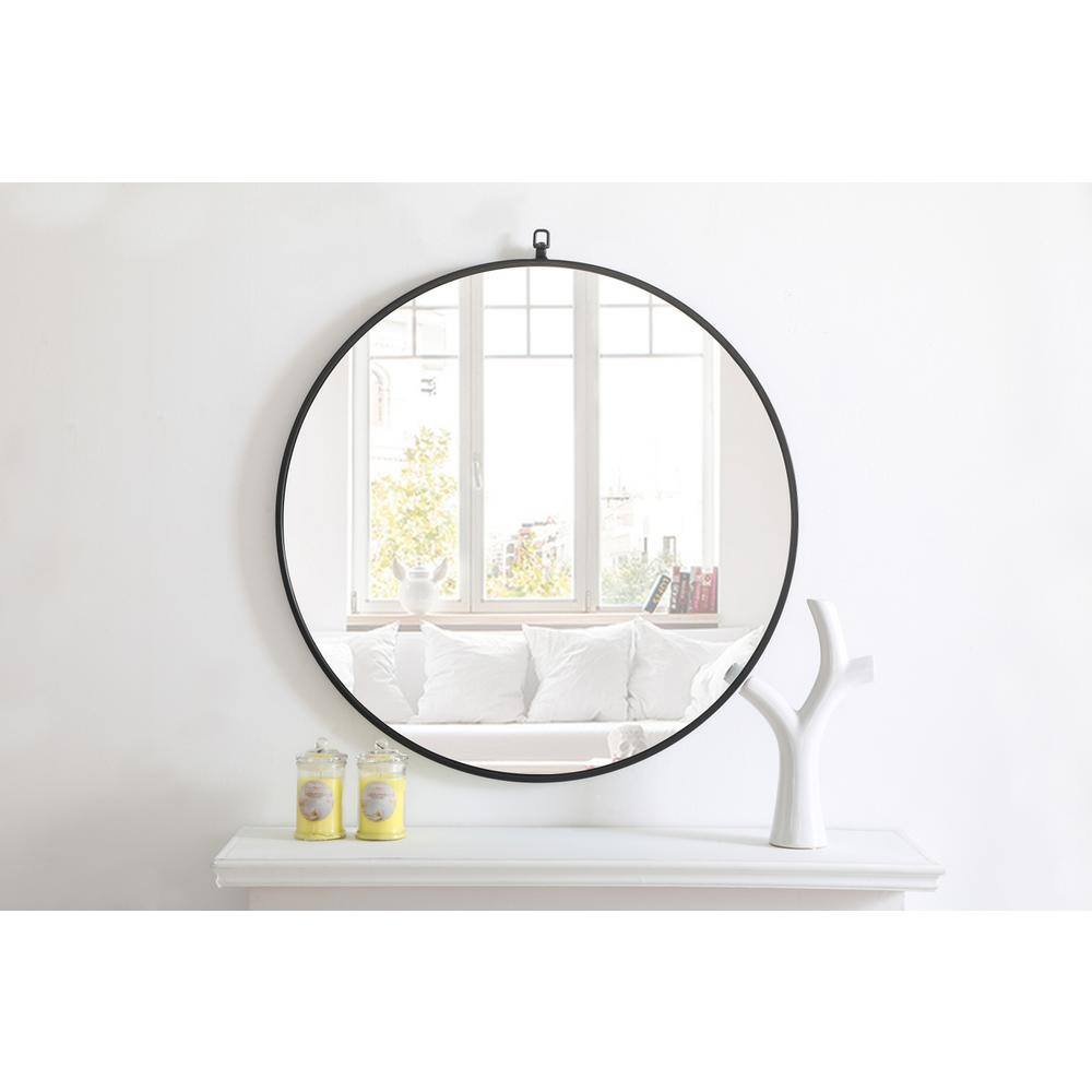 Alt View 6. Elegant Decor - Metal frame Round Mirror with decorative hook 32 inch Black finish - Black.