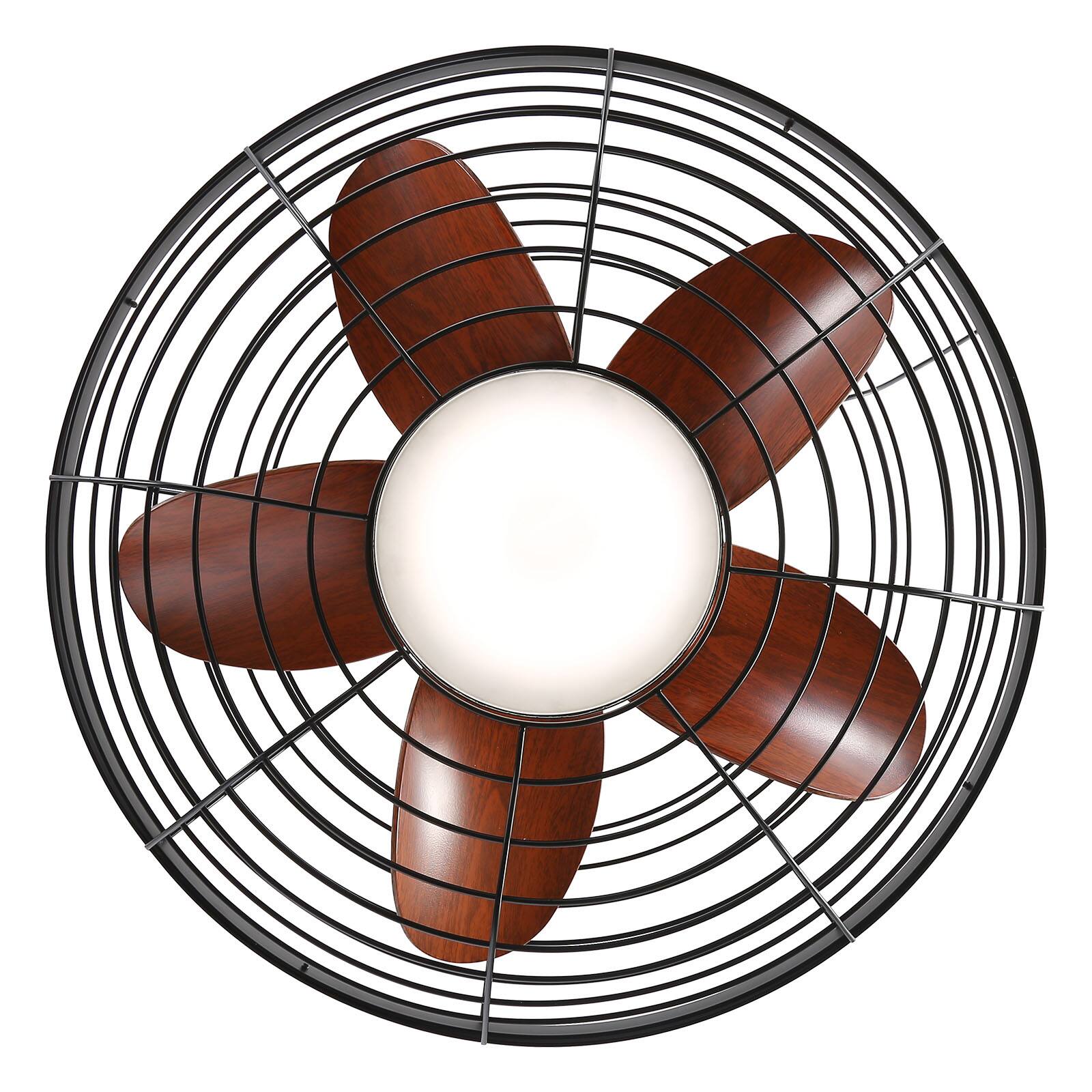 Back. Sofucor - 20" Wet Rated Caged Ceiling Fan with Light and Remote Control LED Chandelier Outdoor Hanging Fan - Black.