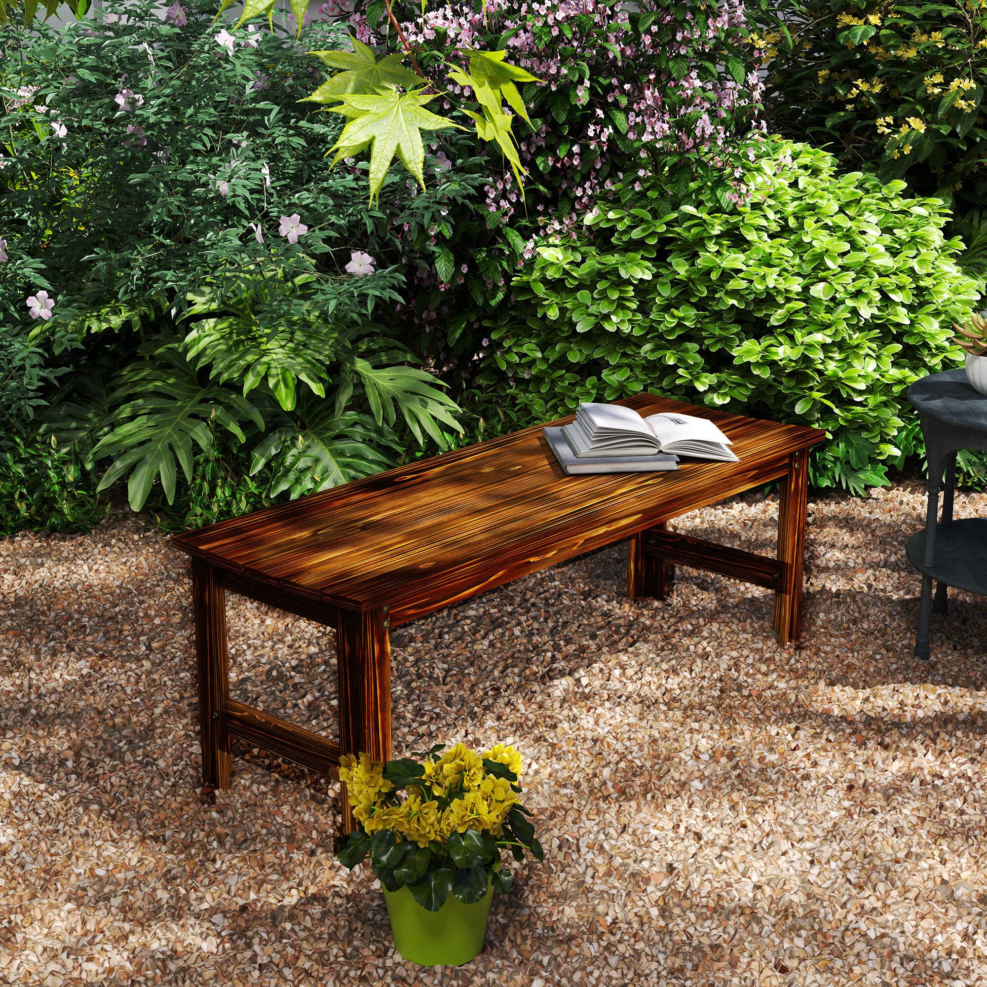 Alt View 1. Outsunny - Wood Garden Bench, Patio Bench Outdoor Bench with Slatted Seat, Backless Front Porch Bench for Park, Garden, Poolside - Carbonized.