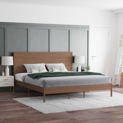 Front. Emma + Oliver - Allanza Classic Wooden Platform Bed with Headboard - Brown.