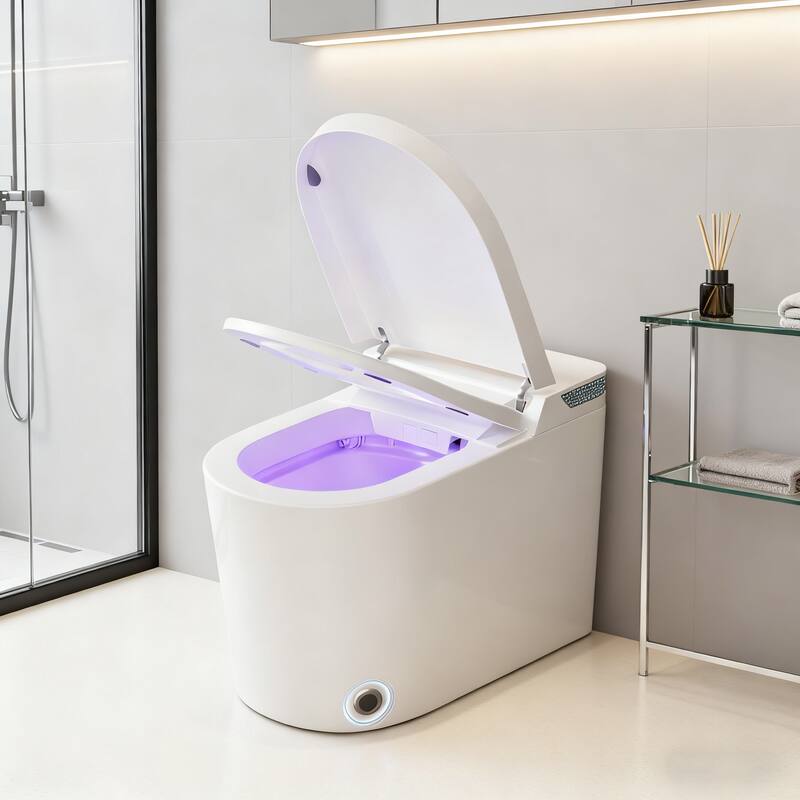 Vipbear - Smart Toilet with Tank, Auto Lid, Foot Flush, Heated Seat,UV Sterilization, Child Seat,Instant Wash & Dry - White