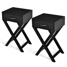 Costway - Nightstand X-Shape Drawer Accent Side End Table Modern Home Furniture - Black