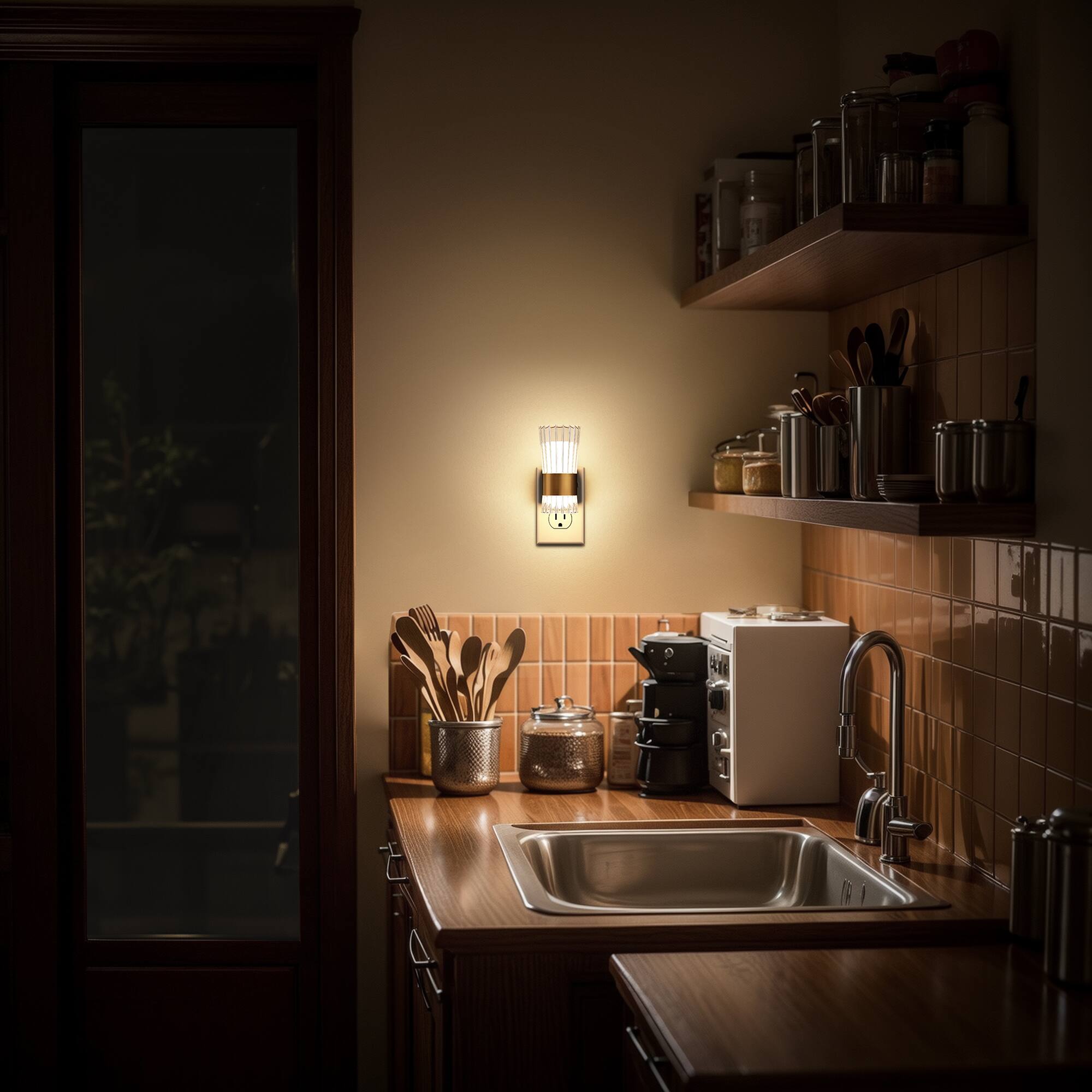 Alt View 3. Jandcase - JANDCASE 2-Pack 1W  Plug-in Night Light, 3000K Warm Glow,, Gold Accent, Up/Down Light, US 3-Prong - Black and Gold.