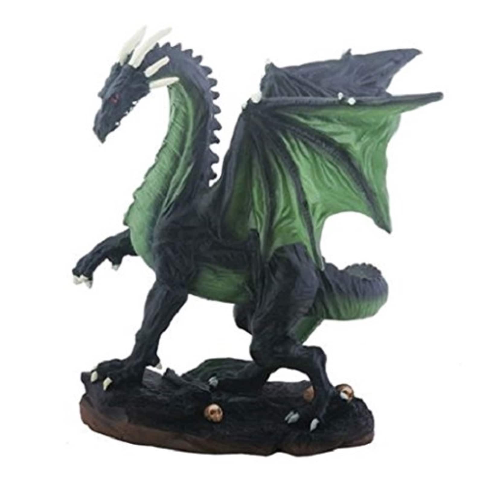 Pacific Trading - Small Midnight Dragon Figurine Statuette 4.75 inch - Green