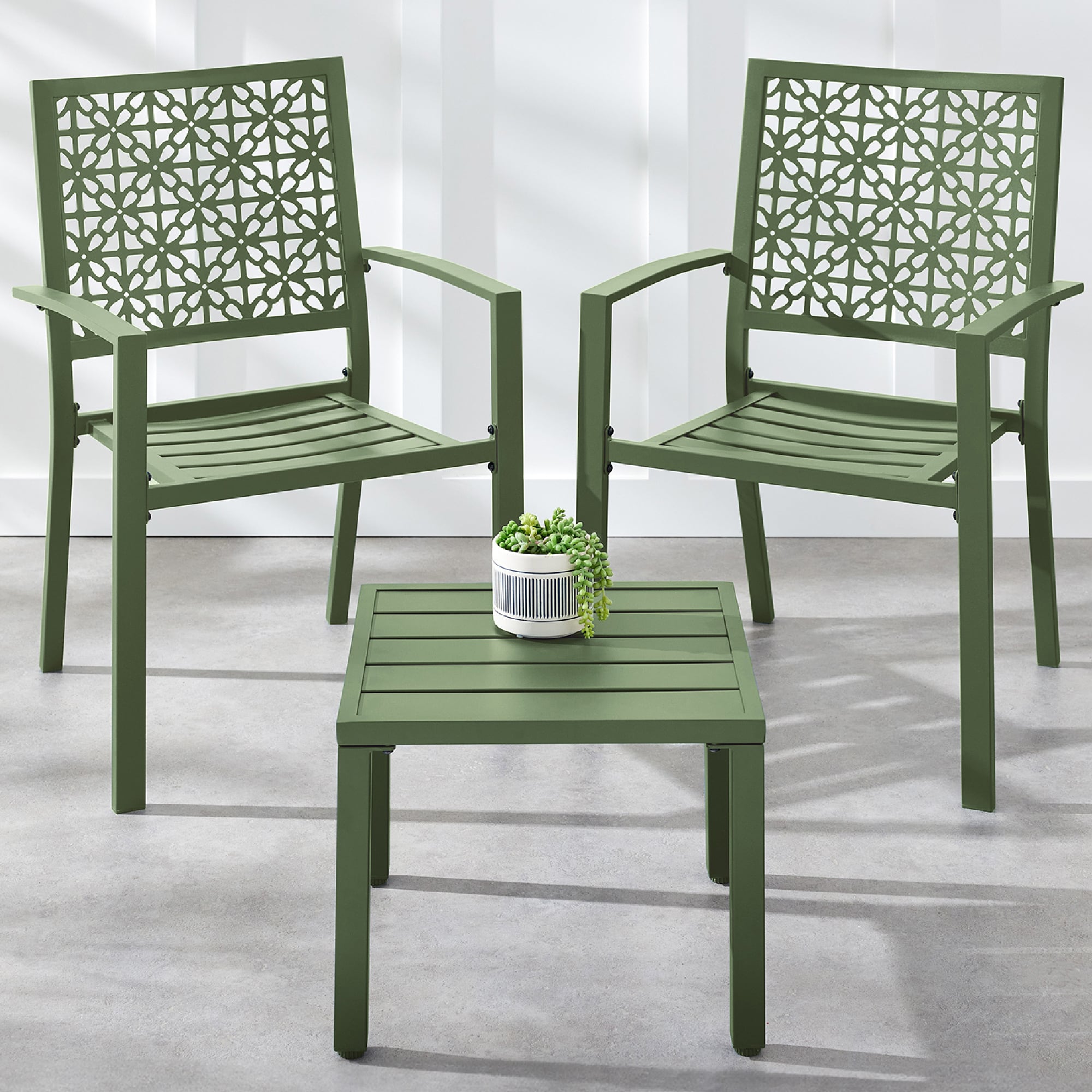 Best Choice Products - 3-Piece Stackable Patio Bistro Set, Outdoor Chat Furniture w/ 2 Chairs, Table - Sage Green