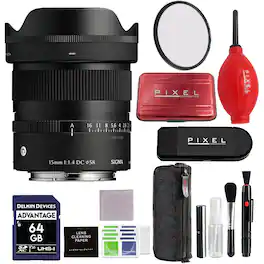 Sigma - 15mm f/1.4 DC Contemporary Lens for Sony E w/ Advanced Accessory and Travel Bundle | 406965 | 15mm Lens for Sony E - Black