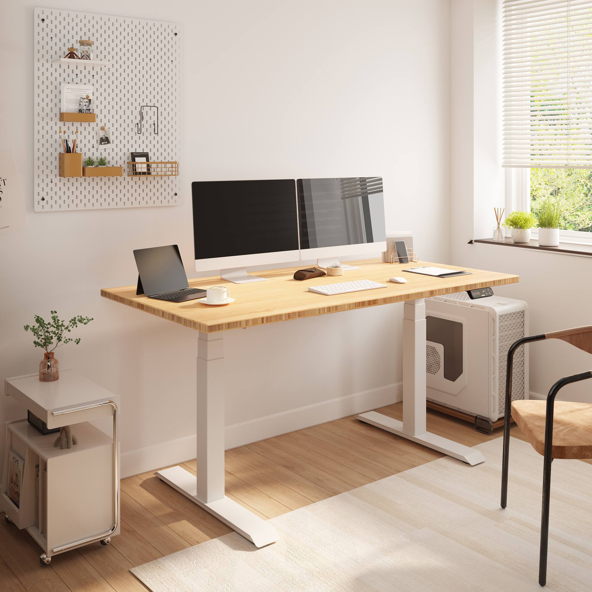 Alt View 1. FlexiSpot - FlexiSpot E7 55''W Electric Adjustable Standing Desk, Bamboo/White - Bamboo.