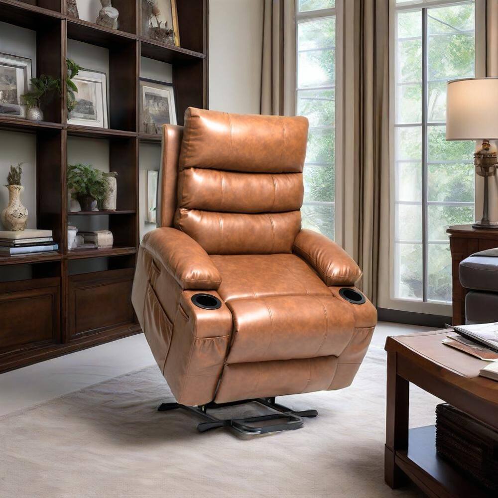 Angle. Ropilly - Ropilly electric power lift recliner chair, brown pu leather massage recliner, 21 inch wide seat lift chair - Brown.