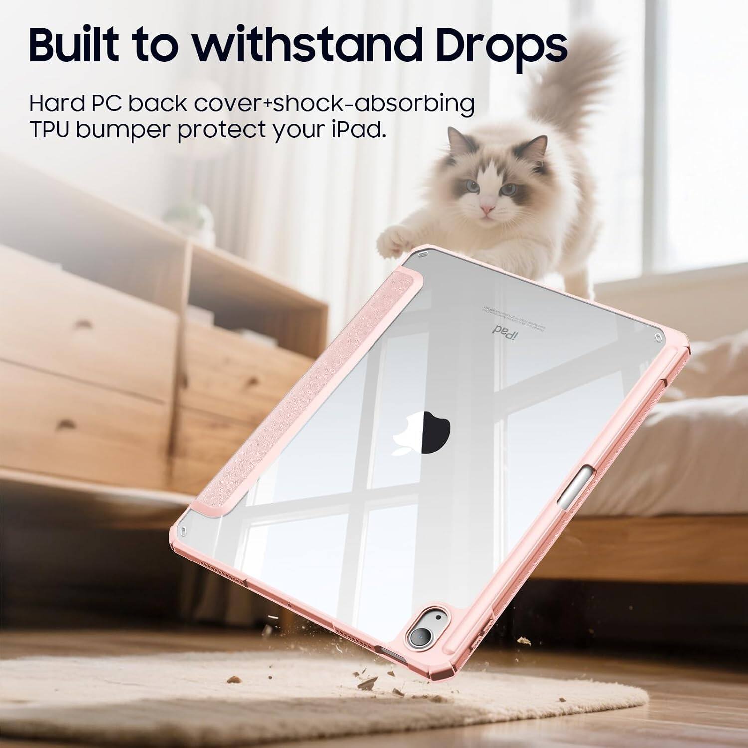 Built to withstand Drops

Hard PC back cover+shock-absorbing TPU bumper protect your iPad.
