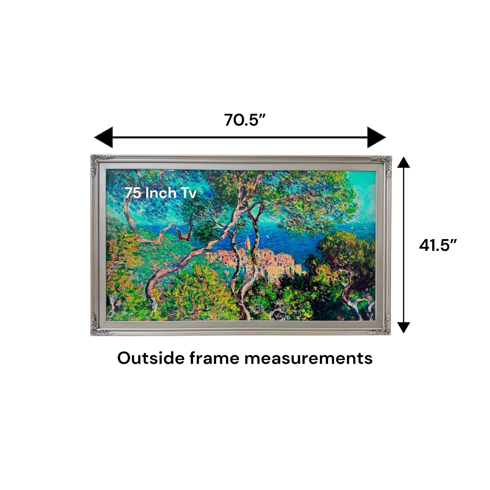70.5" x 41.5" Outside frame measurements

75 Inch Tv