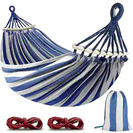 JETRANSPORT - Hammocks Portable Camping Hammock Upgraded 550lb Comfortable Fabric With Two Anti Roll Balance Beam And - Blue White