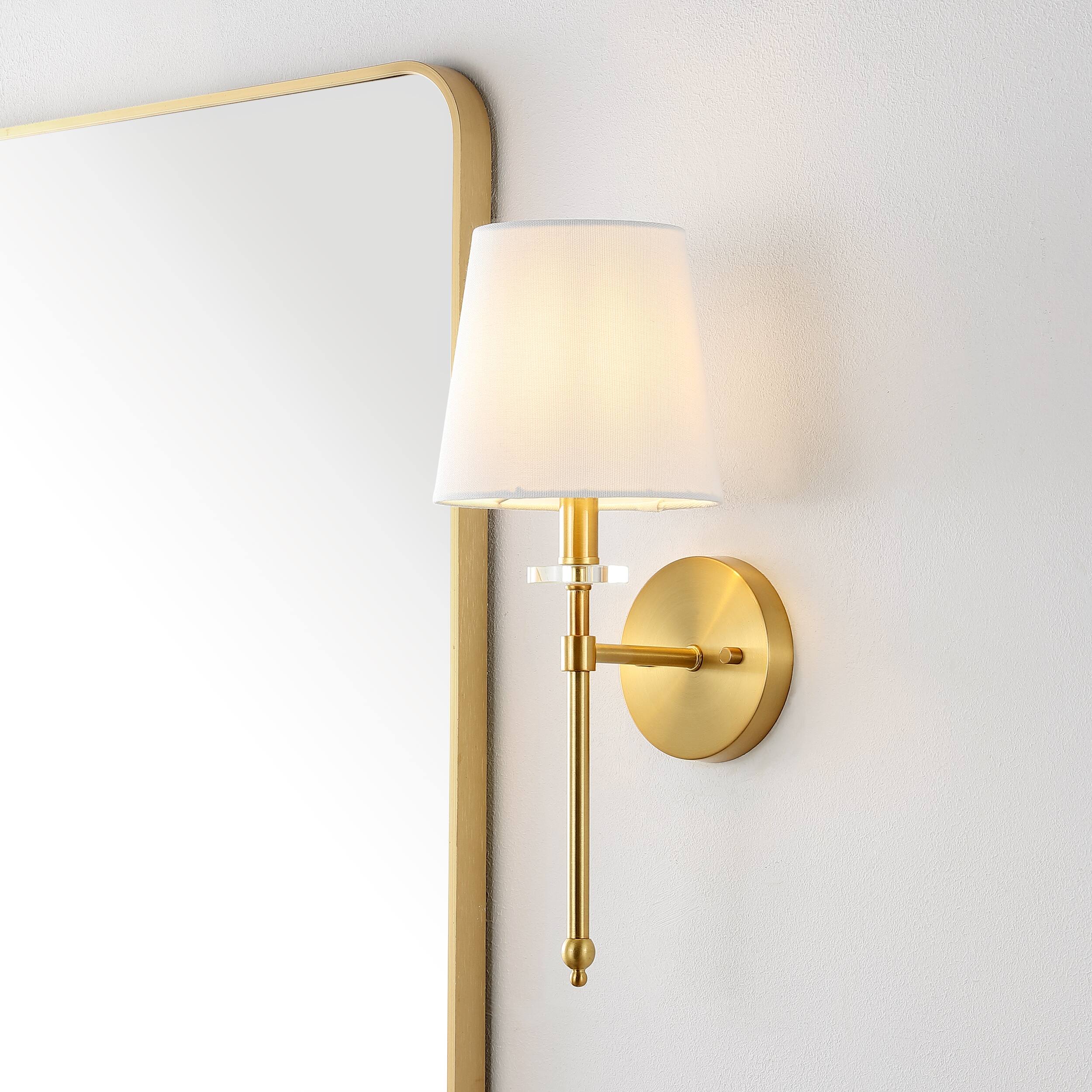 Alt View 1. Jonathan Y - Olivia 6.5" 1-Light Contemporary Traditional Candlestick Metal/Crystal LED Vanity, Brass Gold - Brass Gold.