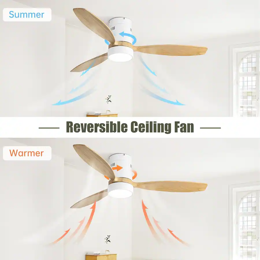 Sofucor Smart 52” Wood Flush Mount Ceiling Fans w/ Remote Quiet DC ...