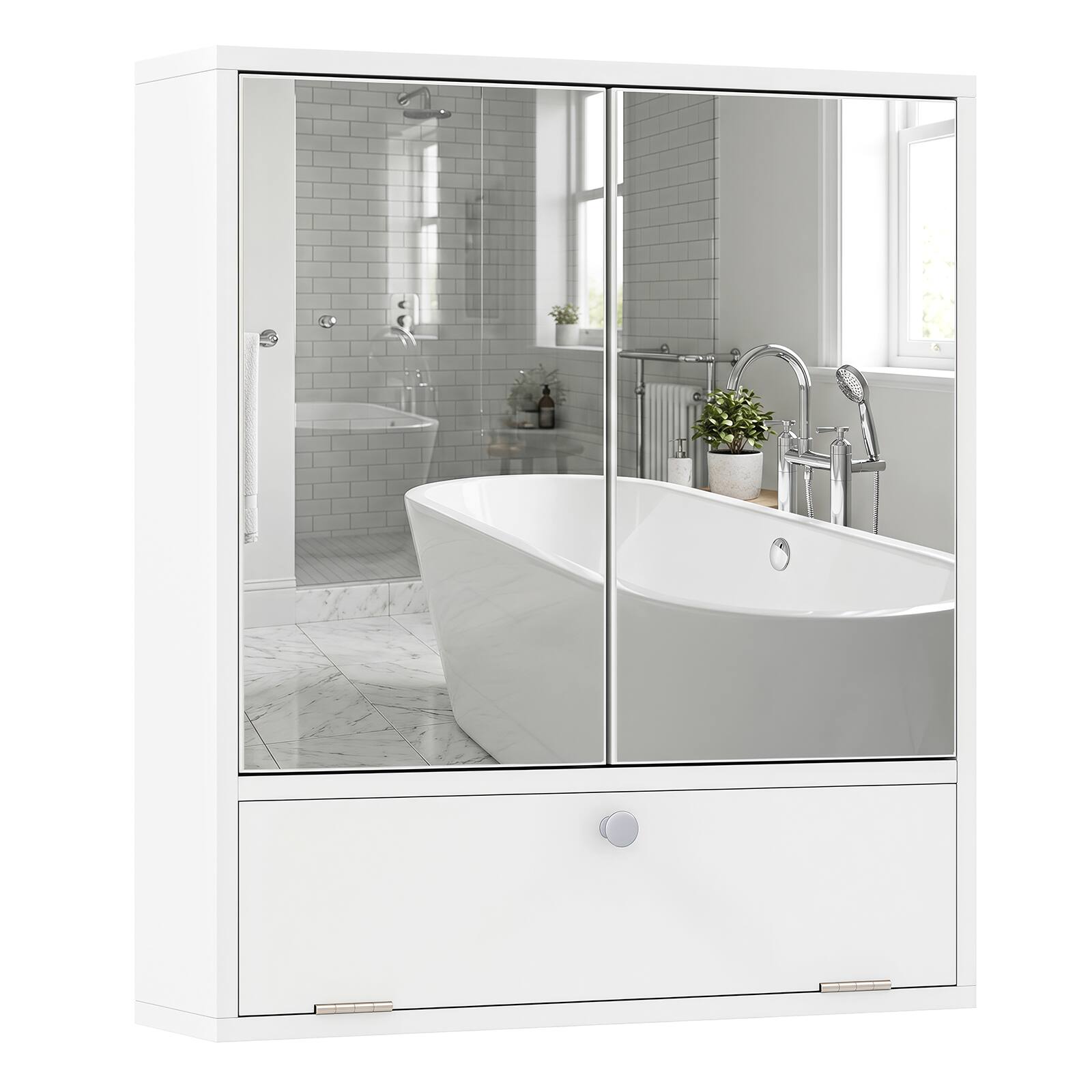 Alt View 9. Costway - Costway Bathroom Cabinet Medicine Cabinet Double Mirror Door Wall Mount Storage Wood Shelf White - White.