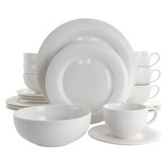 Front. Elama - Elama Pallene 20 Piece Porcelain Dinnerware Set in White - White.