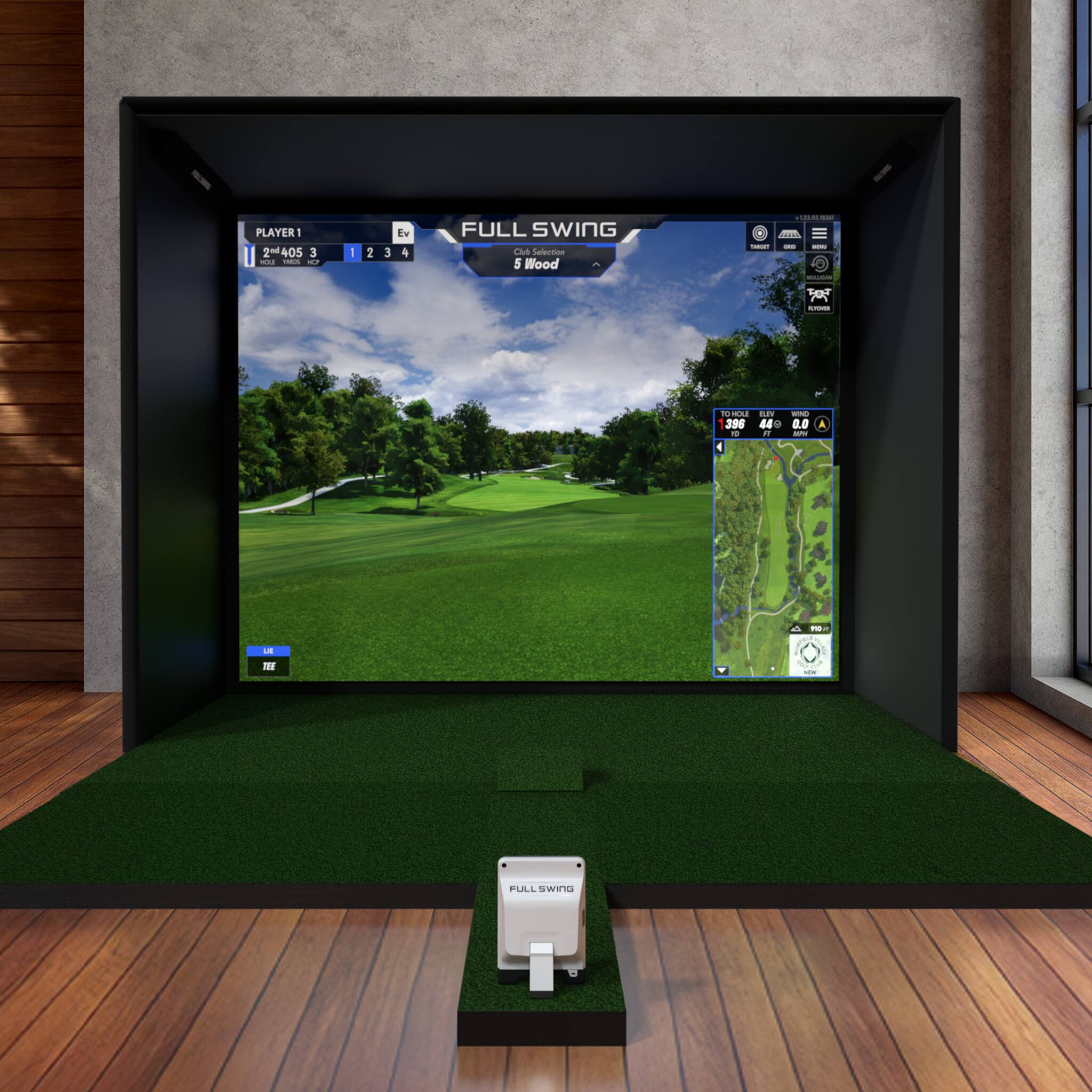 PLAYER1  
2*405 3  
1 2 3 4  
Ev  
FULL SWING  
Club: 5 Wood  
Click Select  
5 Wood  
386 42 0.0  
FULL SWING