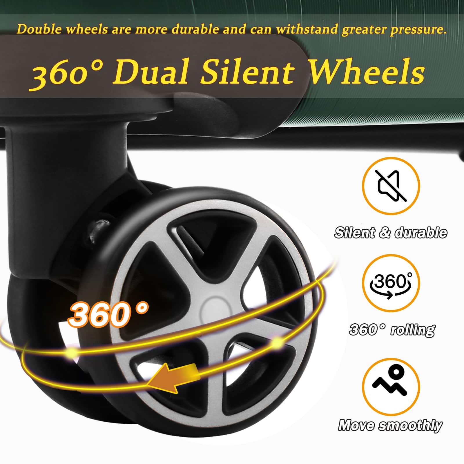 Double wheels are more durable and can withstand greater pressure.
360° Dual Silent Wheels
- Silent & durable
- 360° rolling
- Move smoothly