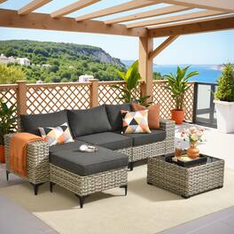 Ovios - 5 PCS Patio Furniture Set Outdoor Sectional Sofa Deep Seat Couch with Solar Coffee Table - Black