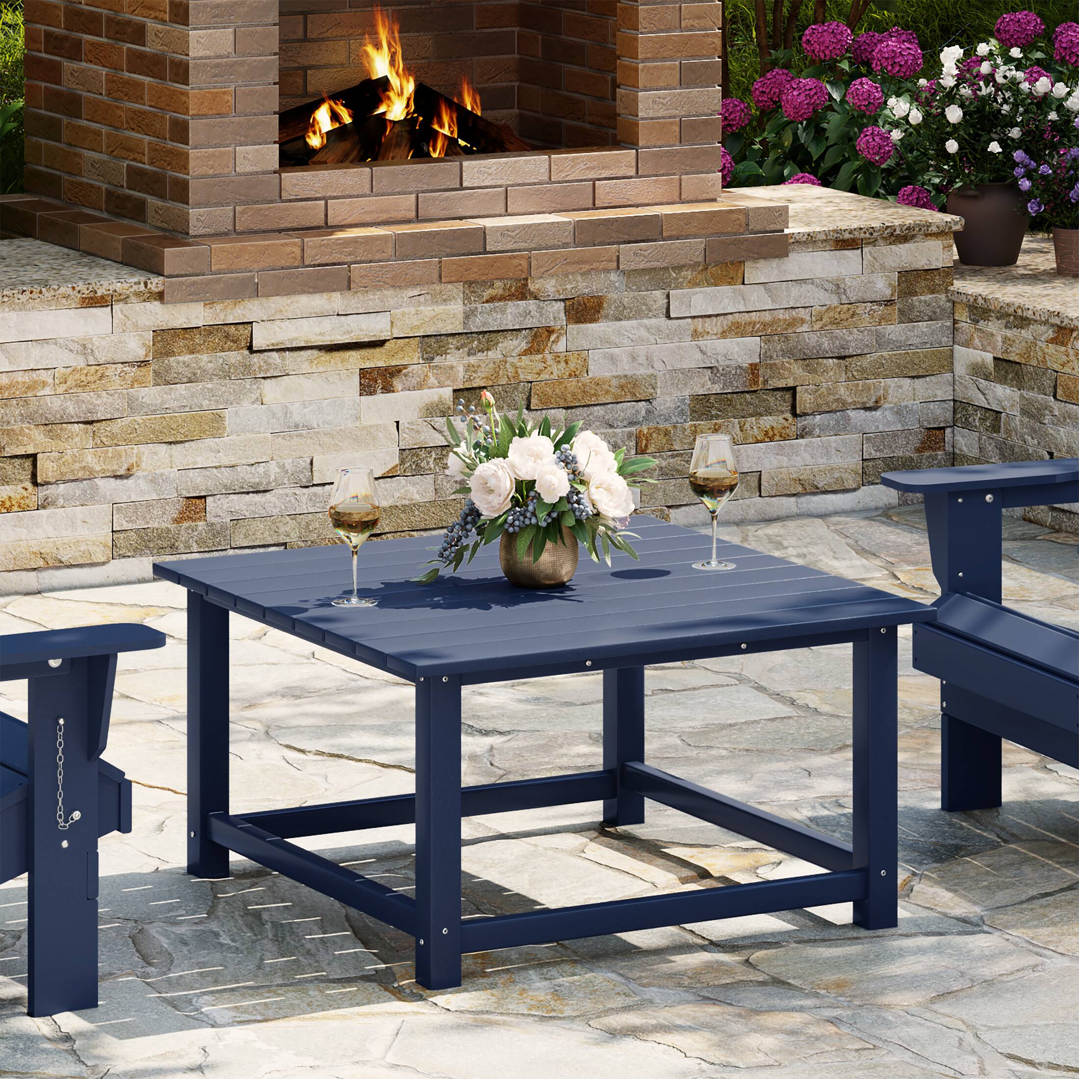 Angle. WestinTrends - WestinTrends Malibu Low Outdoor HDPE Square Patio Coffee Table - Navy Blue.
