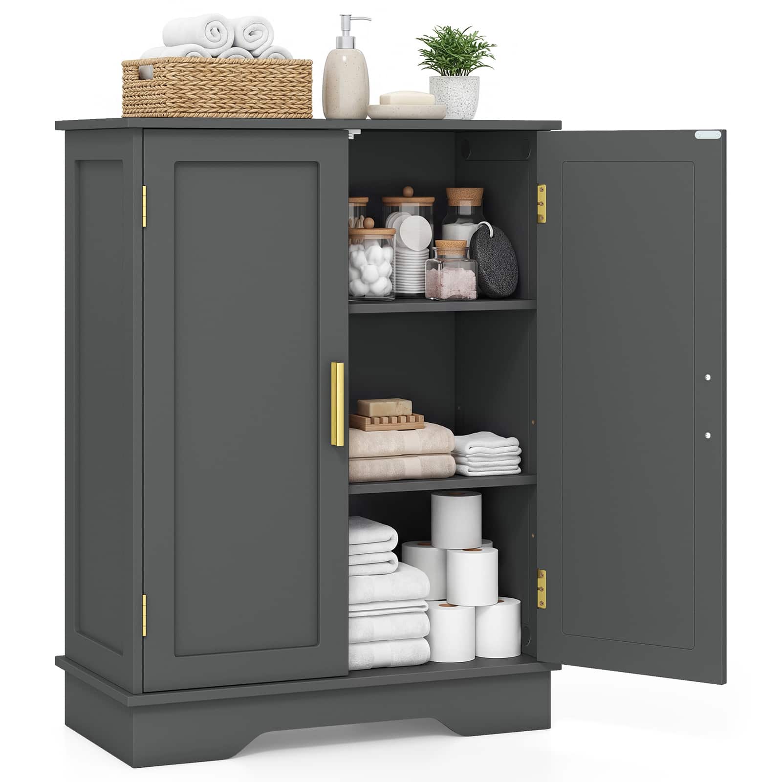 Front. Costway - Costway Floor Storage Cabinet Modern Storage Organizer with Adjustable Shelves &2 Doors - Gray.