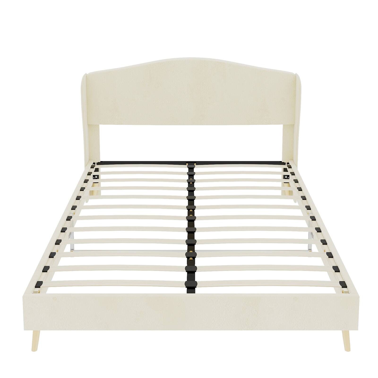 Back. Loheer - Loheer Beige Velvet Full Bed Frame Sturdy Upholstered Bed - Beige.