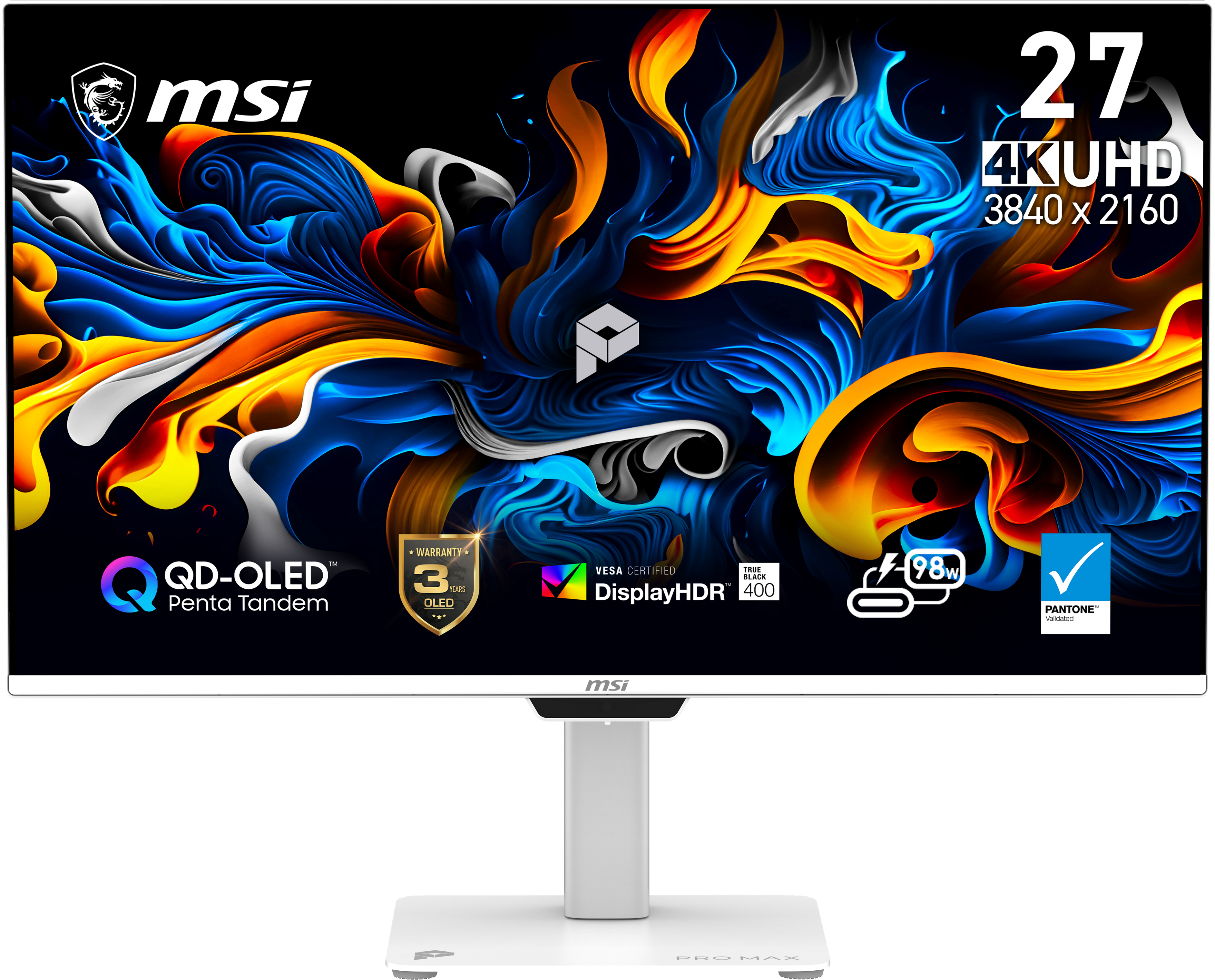 MSI - PRO MAX 271UPXW12G 27" UHD 120Hz 0.03ms QD-OLED FreeSync Premium Pro True Black 400 Pro Monitor (DisplayPort, HDMI) - Matte White