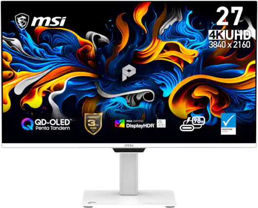 msi 27 4K UHD 3840 x 2160 QD-OLED Penta Tandem 3 Year Warranty VESA Certified True Black DisplayHDR 400 98% DCI-P3 Pantone Validated