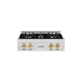 ZLINE - Autograph 30 in. Satin Steel Classic Built-In Gas Cooktop with 4 DuoPro Burners and Gold Accents (PCRTSZ-30-G) - Stainless Steel