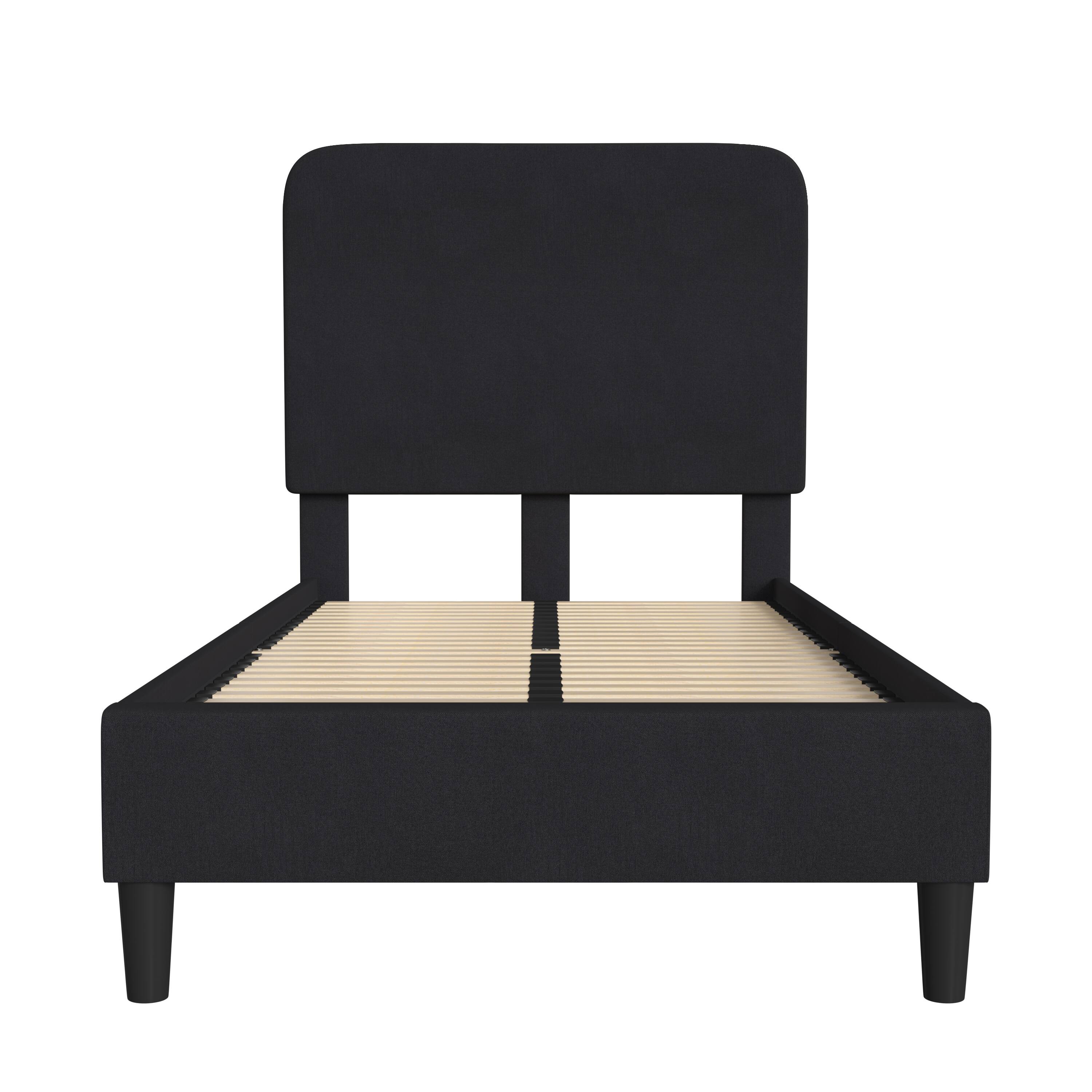 Alt View 7. Emma + Oliver - Pasithea Upholstered Platform Bed with Curved, Slim Panel Headboard and Wooden Support Slats - Charcoal.